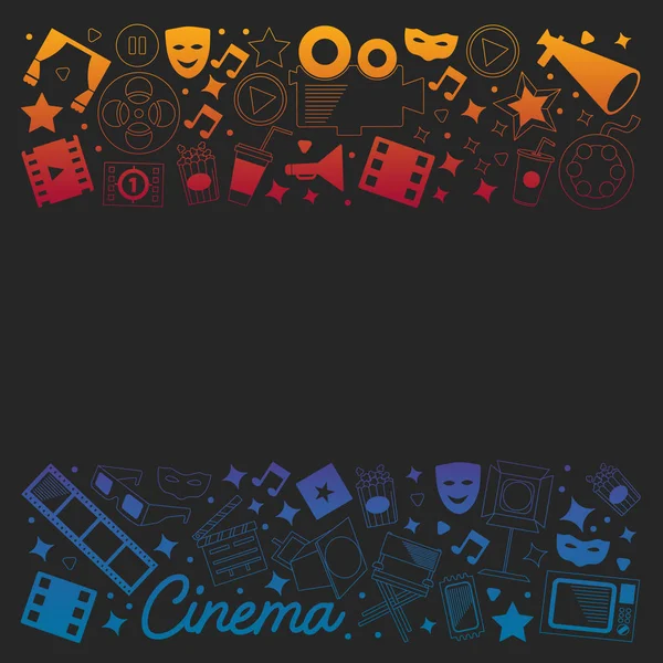 Modèle vectoriel avec icônes de cinéma. Cinéma, TV, pop-corn, clips vidéo, comédie musicale — Image vectorielle