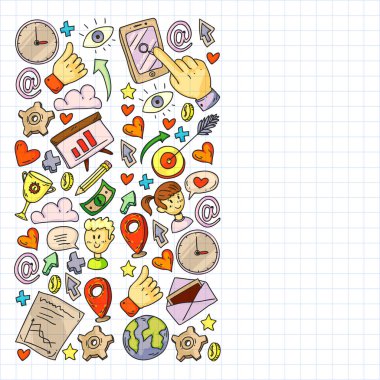 Dijital pazarlama, sosyal medya, iletişim, yönetim. Arka plan afiş için.