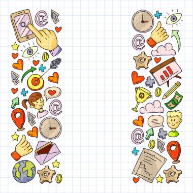 Dijital pazarlama, sosyal medya, iletişim, yönetim. Arka plan afiş için.