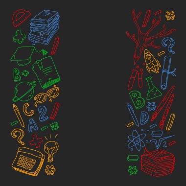 Okul konseptine geri dönelim. Eğitim, öğrenme, açık kitap, bilgi. Modern eğitim şablonu tasarımı.