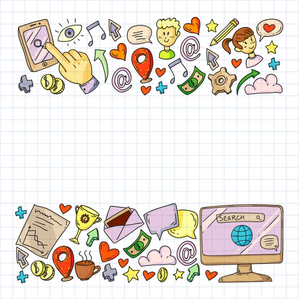 Dijital pazarlama, sosyal medya, iletişim, yönetim. Arka plan afiş için.