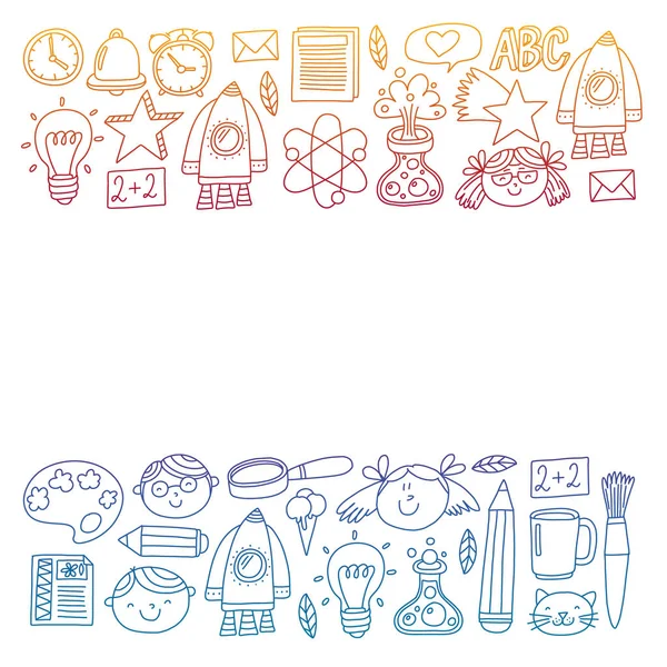 Vector pattern with back to school icons for posters, banners, covers. — Stock Vector