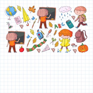 Geri okul vektör desene. Çocuklar için eğitim simgeler.