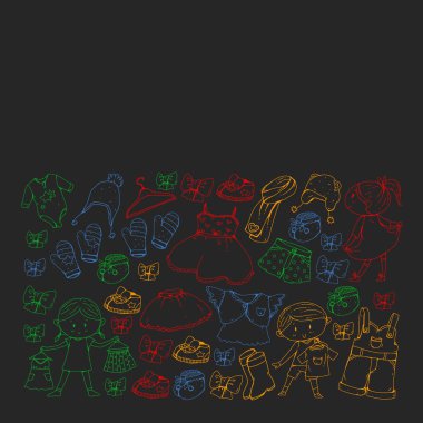 Çocuk kıyafetleri. Bebekler için arka plan, çocuk kalıpları.