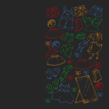 Çocuk kıyafetleri. Bebekler için arka plan, çocuk kalıpları.