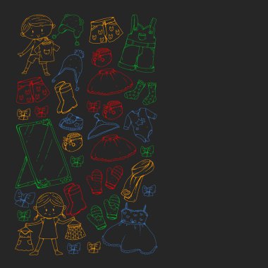 Çocuk kıyafetleri. Bebekler için arka plan, çocuk kalıpları.