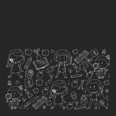 Geri okul vektör desene. Çocuklar için eğitim simgeler.