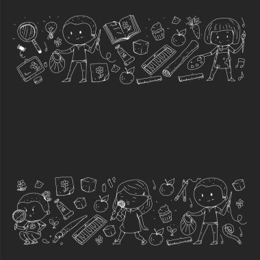 Geri okul vektör desene. Çocuklar için eğitim simgeler.