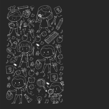 Geri okul vektör desene. Çocuklar için eğitim simgeler.