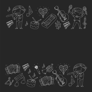 Müzik arka plan desenleri için. Müzik aletleri ile vektör çizim.