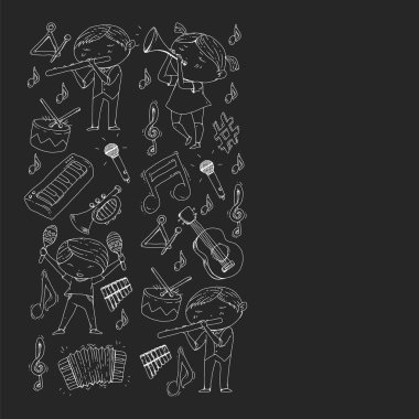 Müzik arka plan desenleri için. Müzik aletleri ile vektör çizim.