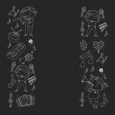 Müzik arka plan desenleri için. Müzik aletleri ile vektör çizim.