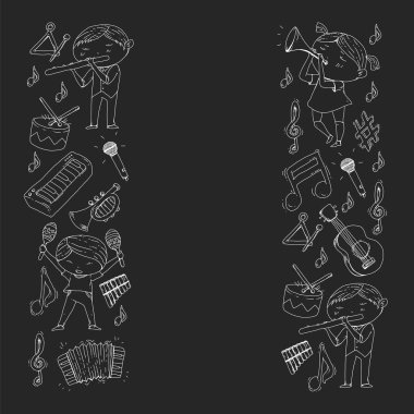 Müzik arka plan desenleri için. Müzik aletleri ile vektör çizim.