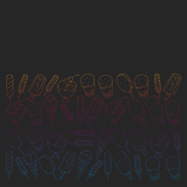 Vektör dondurma koleksiyonu. Afişler, posterler için desen