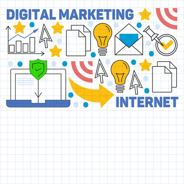 Padrão de marketing digital com ícones vetoriais. Gestão, start up, negócios, tecnologia da internet . — Vetor de Stock