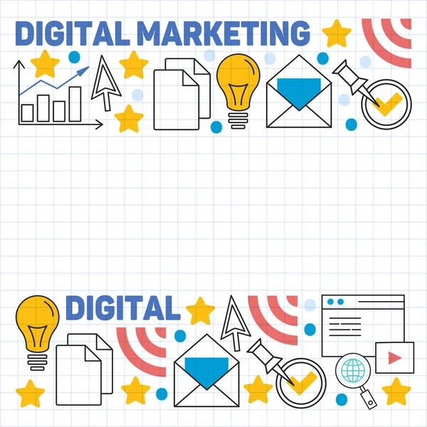 Patrón de marketing digital con iconos vectoriales. Gestión, puesta en marcha, negocios, tecnología de Internet . — Vector de stock