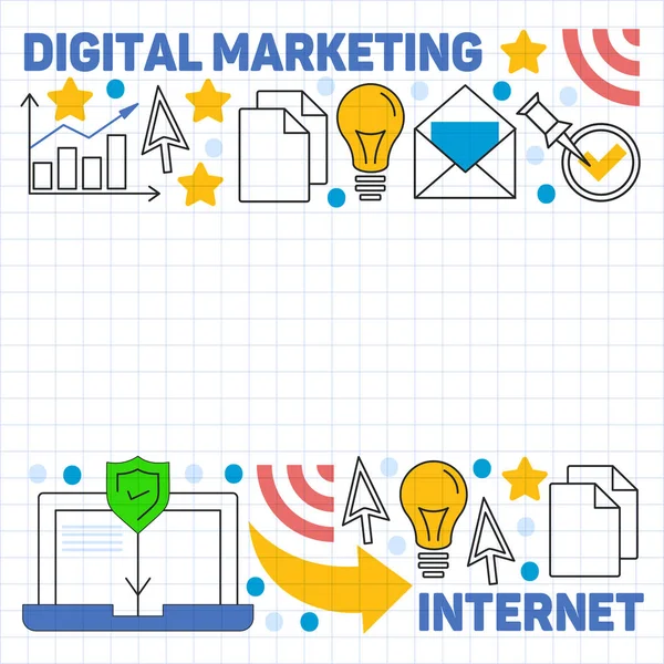 Digitalt marknadsförings mönster med vektor ikoner. Ledning, uppstart, affärer, Internet teknik. — Stock vektor