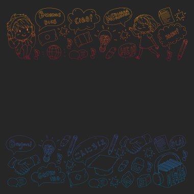 Dil sınıfı için vektör deseni, çevrimiçi kurslar. İngilizce, Arapça, İtalyanca, Japonca, İspanyolca, Çince, Almanca.