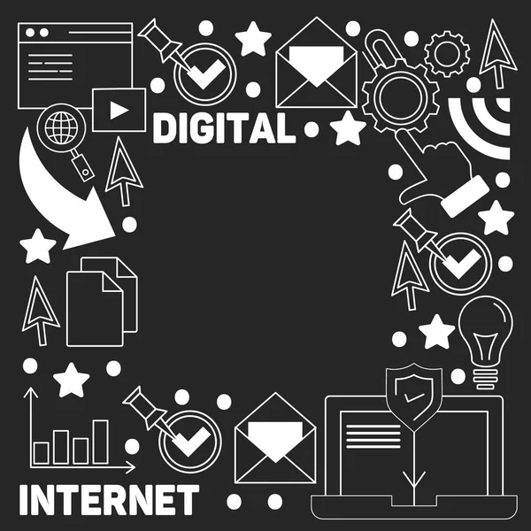 Patrón de marketing digital con iconos vectoriales. Gestión, puesta en marcha, negocios, tecnología de Internet . — Vector de stock