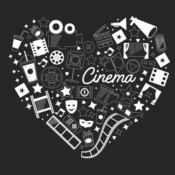 Vector pattern with cinema icons. Movie Theater, TV, popcorn, video clips, musical — Stock Vector