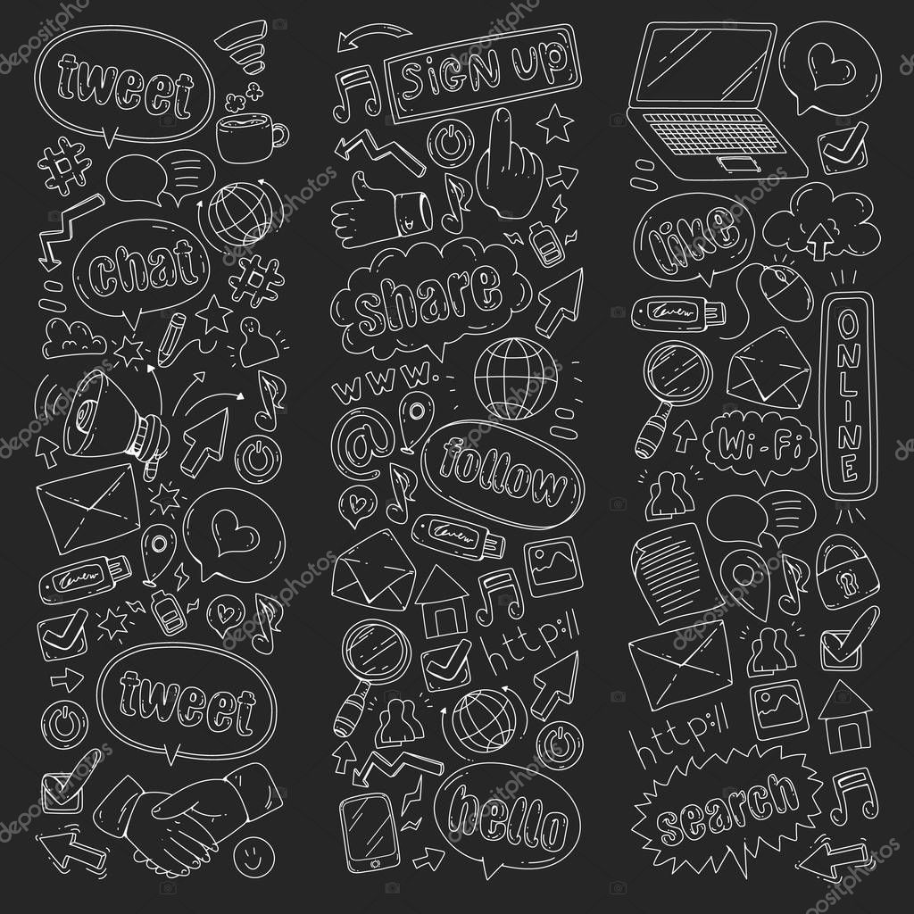 Social media, business, management icons Internet marketing communications