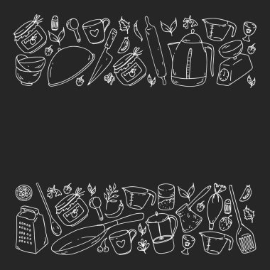 Gıda ve mutfak utencil ile Desen. Yemek sınıfı, restoran için menü, mağazalar için afişler