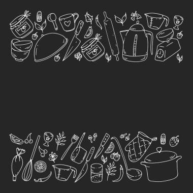 Gıda ve mutfak utencil ile Desen. Yemek sınıfı, restoran için menü, mağazalar için afişler