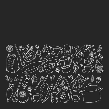 Gıda ve mutfak utencil ile Desen. Yemek sınıfı, restoran için menü, mağazalar için afişler