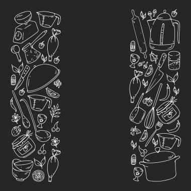 Gıda ve mutfak utencil ile Desen. Yemek sınıfı, restoran için menü, mağazalar için afişler