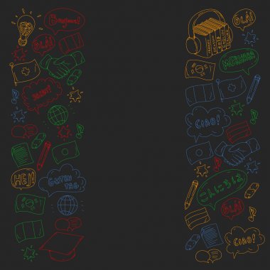 Dil sınıfı için vektör deseni, çevrimiçi kurslar. İngilizce, Arapça, İtalyanca, Japonca, İspanyolca, Çince, Almanca.