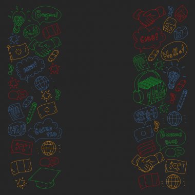 Dil sınıfı için vektör deseni, çevrimiçi kurslar. İngilizce, Arapça, İtalyanca, Japonca, İspanyolca, Çince, Almanca.