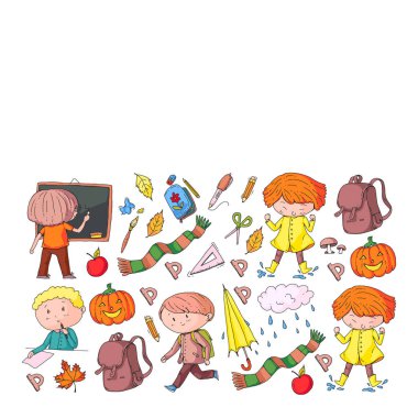 Geri okul vektör desene. Çocuklar için eğitim simgeler.