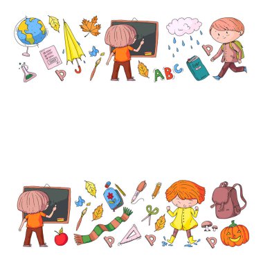 Geri okul vektör desene. Çocuklar için eğitim simgeler.