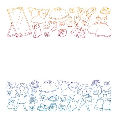 Çocuk kıyafetleri. Bebekler için arka plan, çocuk kalıpları.