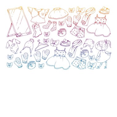 Çocuk kıyafetleri. Bebekler için arka plan, çocuk kalıpları.