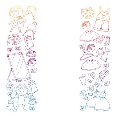 Çocuk kıyafetleri. Bebekler için arka plan, çocuk kalıpları.