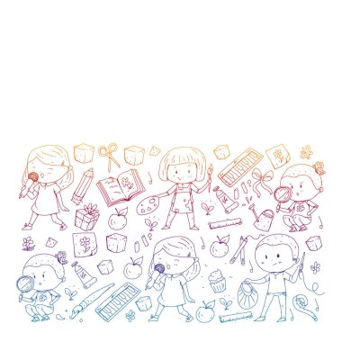 Geri okul vektör desene. Çocuklar için eğitim simgeler.