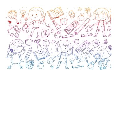 Geri okul vektör desene. Çocuklar için eğitim simgeler.