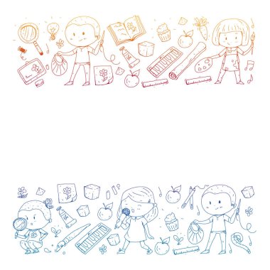 Geri okul vektör desene. Çocuklar için eğitim simgeler.