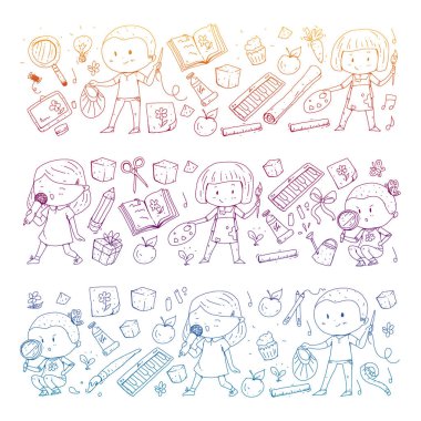 Geri okul vektör desene. Çocuklar için eğitim simgeler.