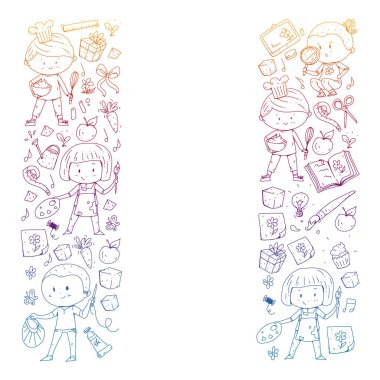 Geri okul vektör desene. Çocuklar için eğitim simgeler.