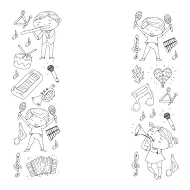 Müzik arka plan desenleri için. Müzik aletleri ile vektör çizim.