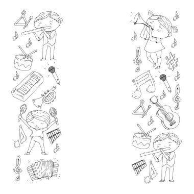 Müzik arka plan desenleri için. Müzik aletleri ile vektör çizim.