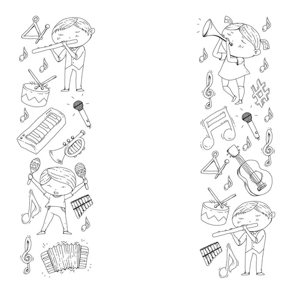 Müzik arka plan desenleri için. Müzik aletleri ile vektör çizim.