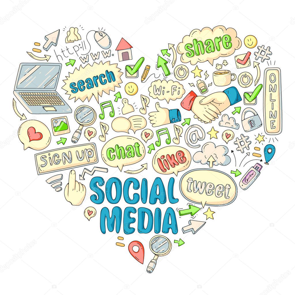 Social media, business, management icons Internet marketing communications