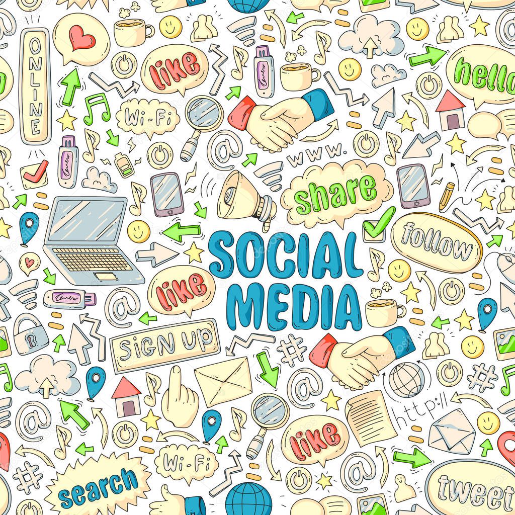 Social media, business, management icons Internet marketing communications