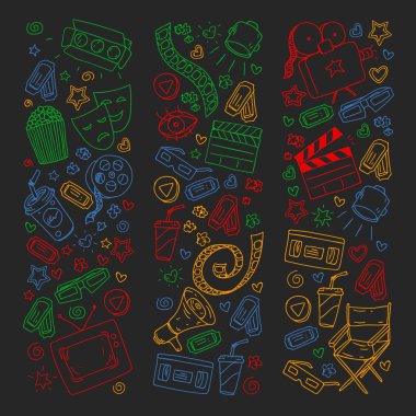 Sinema desen vektör simgeleri ile. Film,