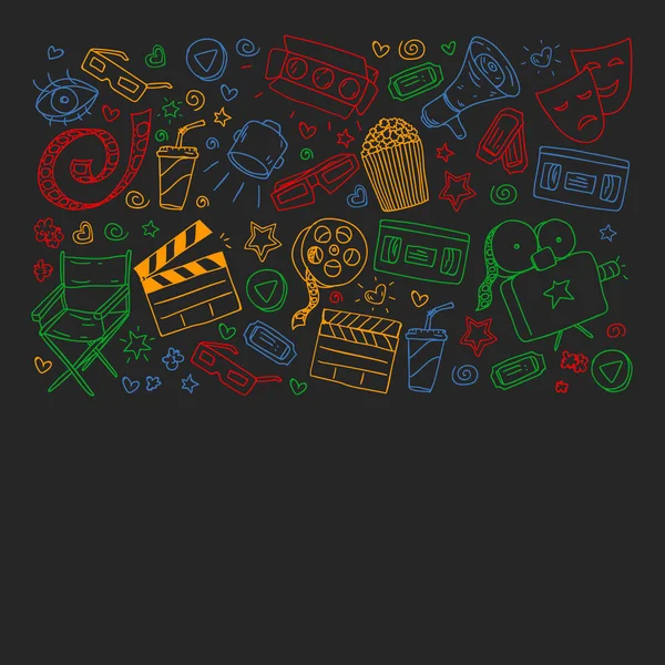 Patrón de cine con iconos vectoriales. Película , — Vector de stock