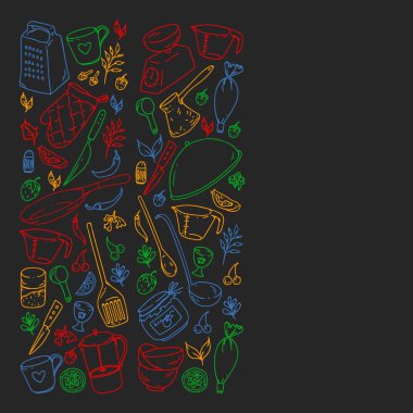 Gıda ve mutfak utencil ile Desen. Yemek sınıfı, restoran için menü, mağazalar için afişler