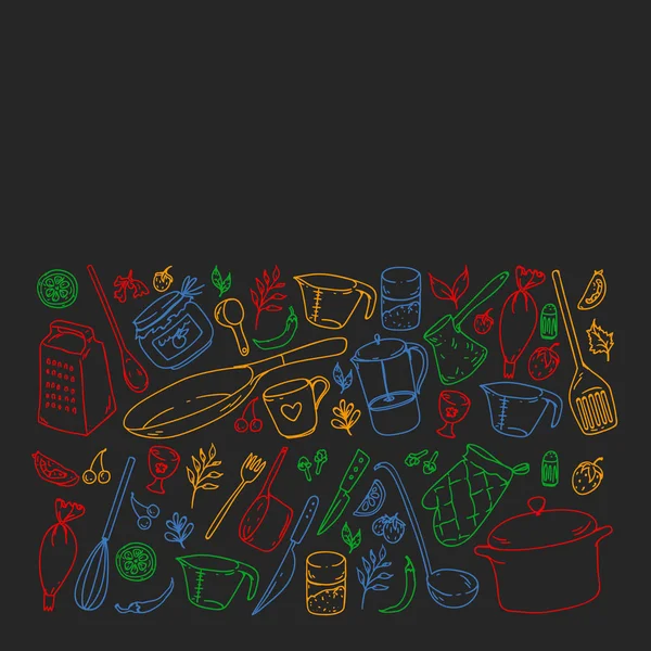 Gıda ve mutfak utencil ile Desen. Yemek sınıfı, restoran için menü, mağazalar için afişler